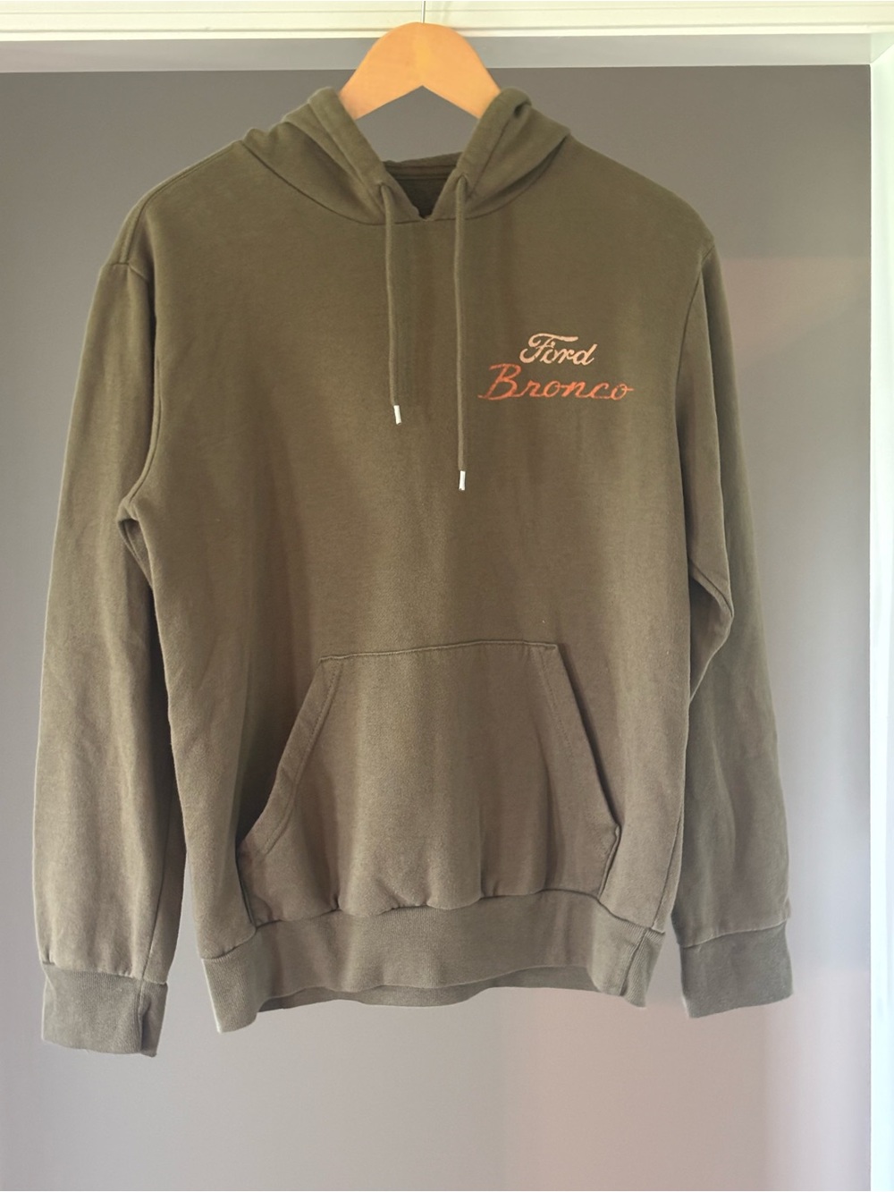 Hybrid Apparel Ford Bronco Olive Hoodie with Orange Script